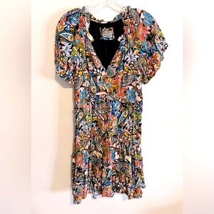 Anthropologie Robin Tiered Dress Floral and Paisley. Black/Multicolor. Size XS